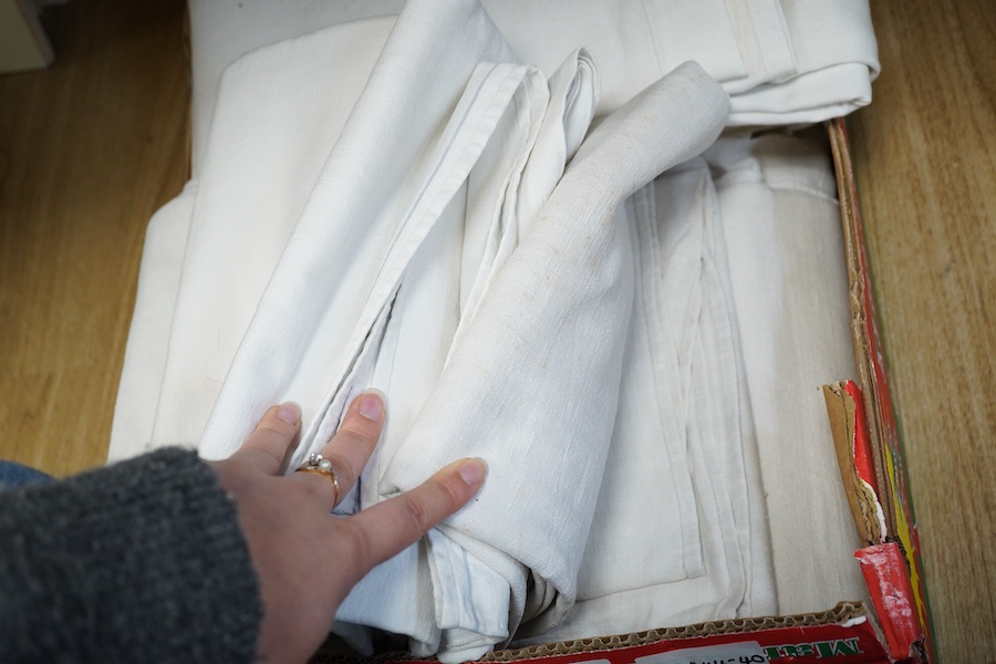 Six coarse plain French linen sheets